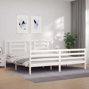 Rám postele s čelem bílý 200 x 200 cm masivní dřevo