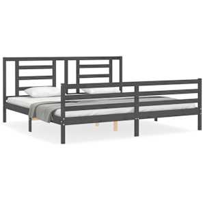 Rám postele s čelem šedý 200 x 200 cm masivní dřevo - obrázek 2
