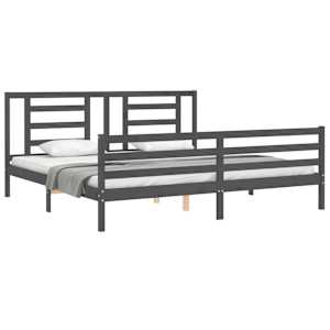 Rám postele s čelem šedý 200 x 200 cm masivní dřevo - obrázek 3