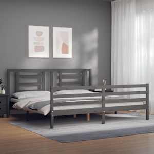 Rám postele s čelem šedý 200 x 200 cm masivní dřevo - obrázek 4