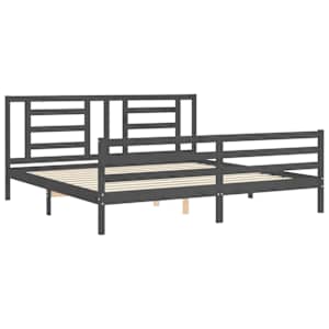 Rám postele s čelem šedý 200 x 200 cm masivní dřevo - obrázek 5