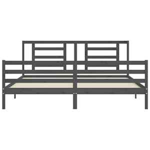 Rám postele s čelem šedý 200 x 200 cm masivní dřevo - obrázek 6