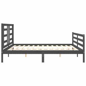 Rám postele s čelem šedý 200 x 200 cm masivní dřevo - obrázek 7