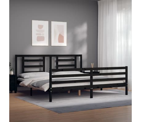 vidaXL Massivholzbett mit Kopfteil Schwarz 200x200 cm