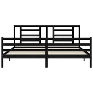 Rám postele s čelem černý 200 x 200 cm masivní dřevo - obrázek 6