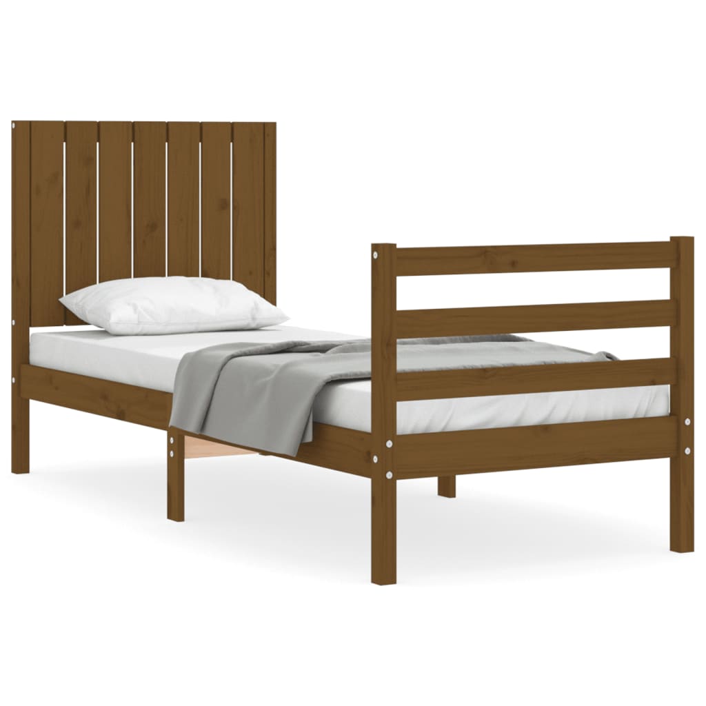 Легло с табла меденокафяво 2FT6 см Small Single дърво масив