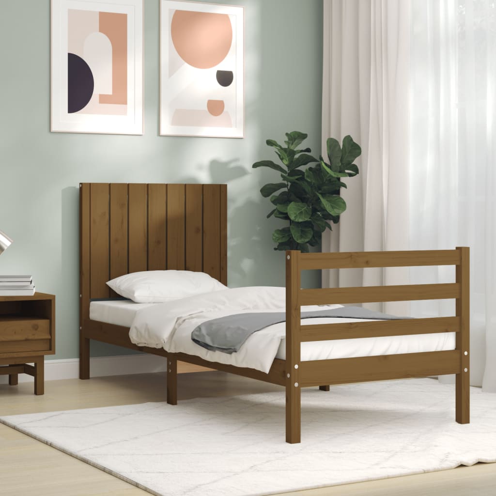 vidaXL Rám postele s čelem medově hnědý Small Single masivní dřevo