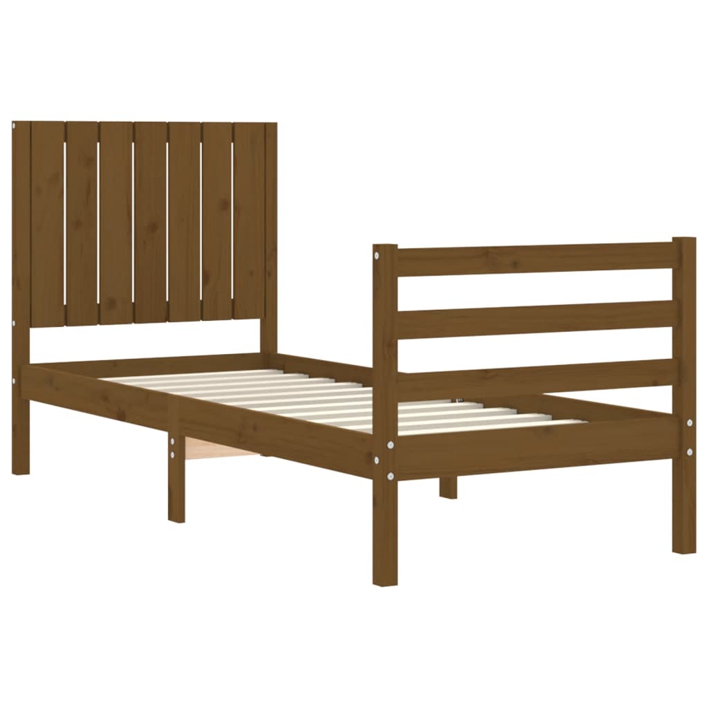 Легло с табла меденокафяво 2FT6 см Small Single дърво масив