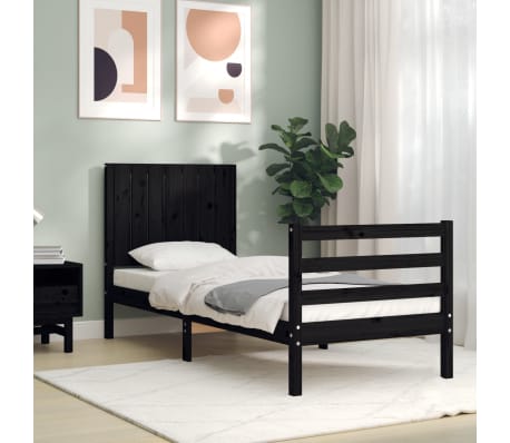 vidaXL Lovos rėmas su galvūgaliu, juodas, mediena, mažas vienvietis