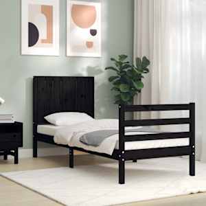 vidaXL Lovos rėmas su galvūgaliu, juodas, mediena, mažas vienvietis