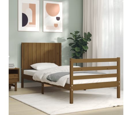 vidaXL Lovos rėmas su galvūgaliu, rudas, medienos masyvas, vienvietis