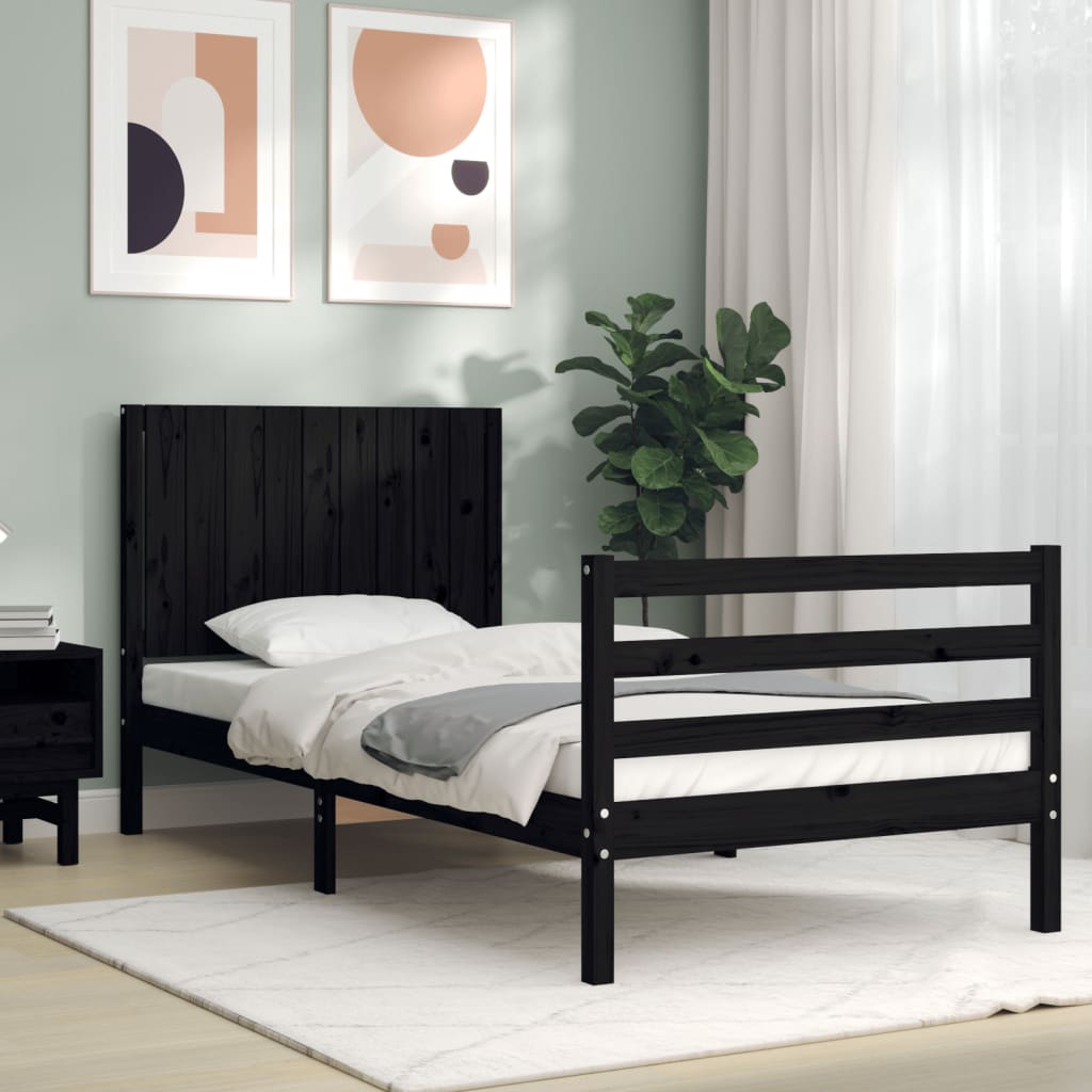 vidaXL Bed Frame without Mattress Black Single Solid Wood