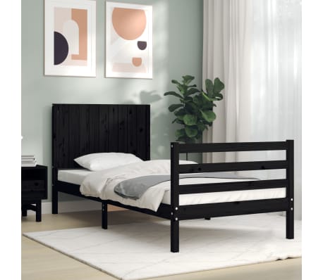 vidaXL Bed Frame without Mattress Black Single Solid Wood