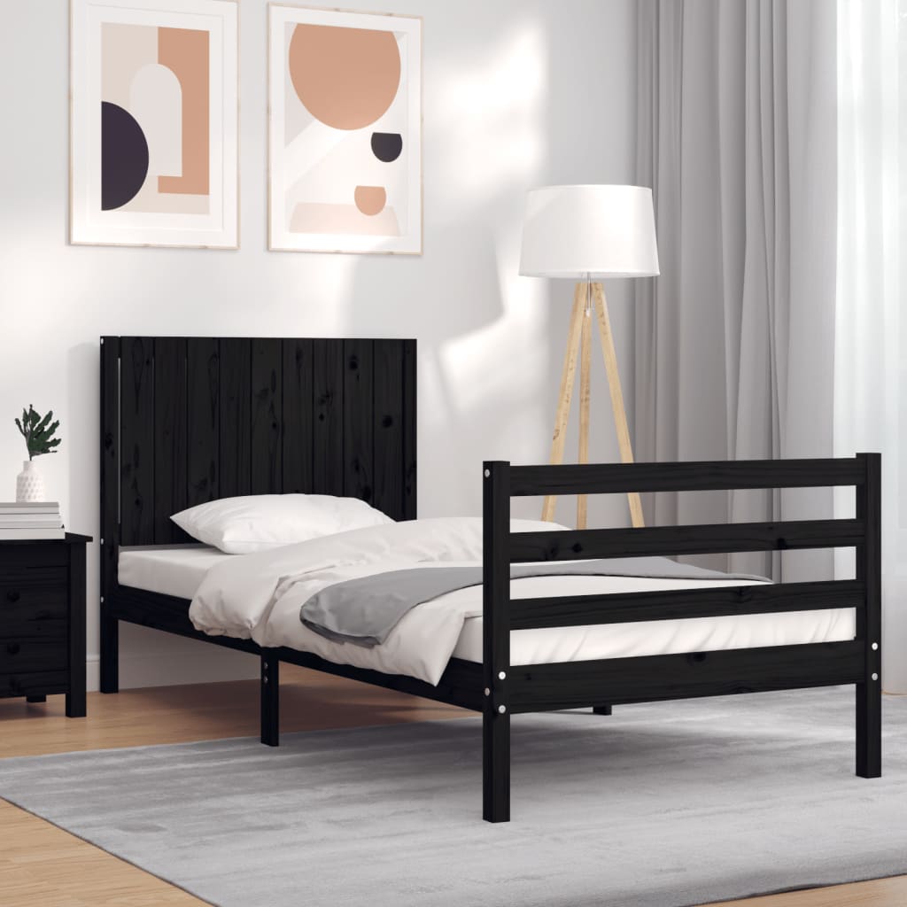 Massivholzbett mit Kopfteil Schwarz kaufen