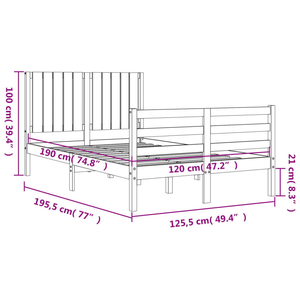 Rama łóżka z wezgłowiem, 4FT, mała podwójna, lite drewno