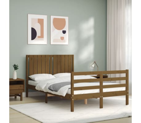 vidaXL Lovos rėmas su galvūgaliu, rudas, mediena, mažas dvivietis