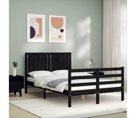 vidaXL Lovos rėmas su galvūgaliu, juodas, mediena, mažas dvivietis