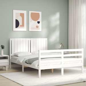 vidaXL Bed Frame without Mattress White Double Solid Wood