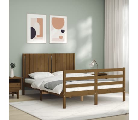 vidaXL Lovos rėmas su galvūgaliu, rudas, medienos masyvas, dvivietis