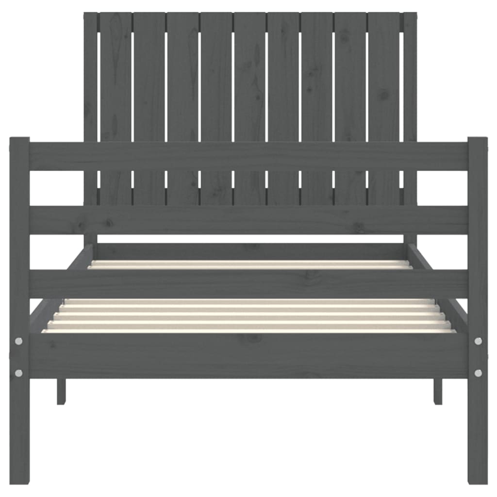 szürke tömör fa ágykeret fejtámlával 90 x 200 cm