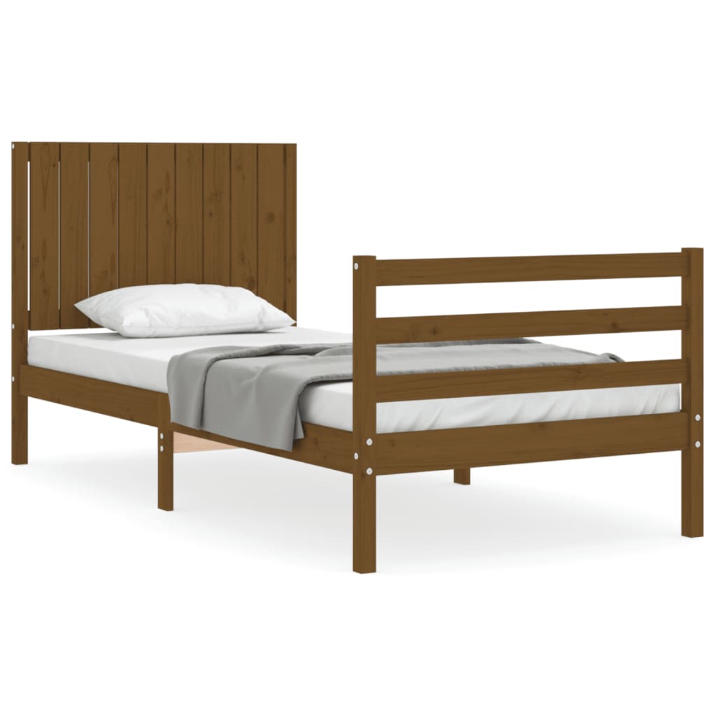 vidaXL Bedframe met hoofdbord massief hout honingbruin 90x200 cm