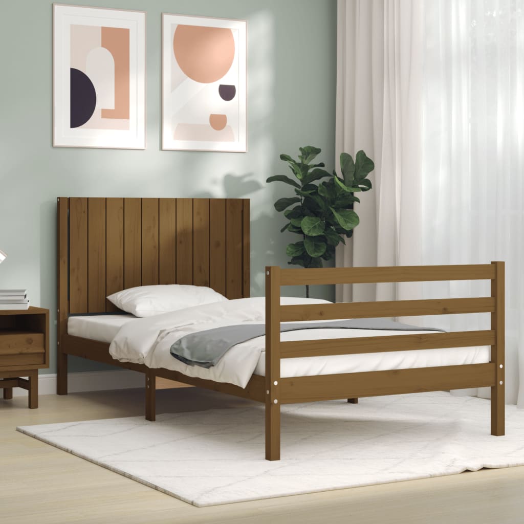 vidaXL Estrutura cama cabeceira 100x200cm madeira maciça castanho-mel