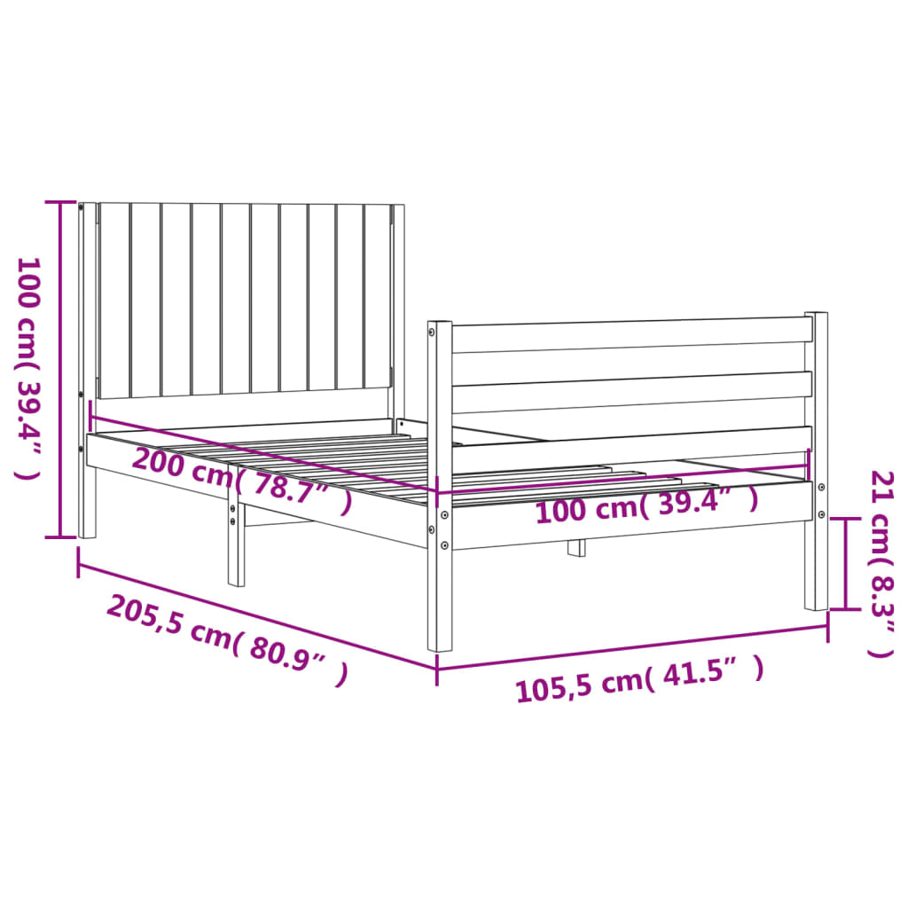 mézbarna tömör fa ágykeret fejtámlával 100 x 200 cm
