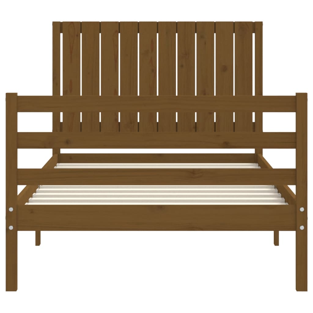 mézbarna tömör fa ágykeret fejtámlával 100 x 200 cm