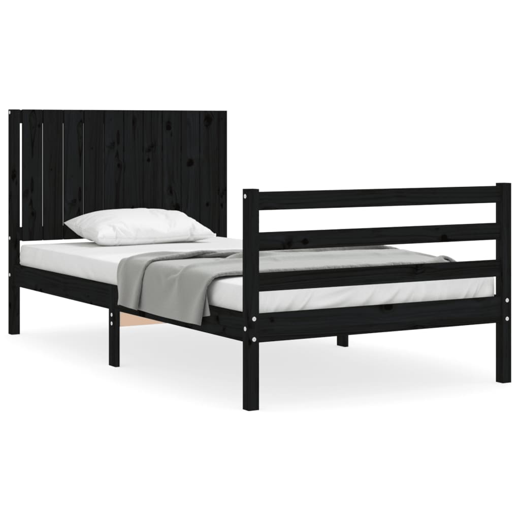 fekete tömör fa ágykeret fejtámlával 100 x 200 cm