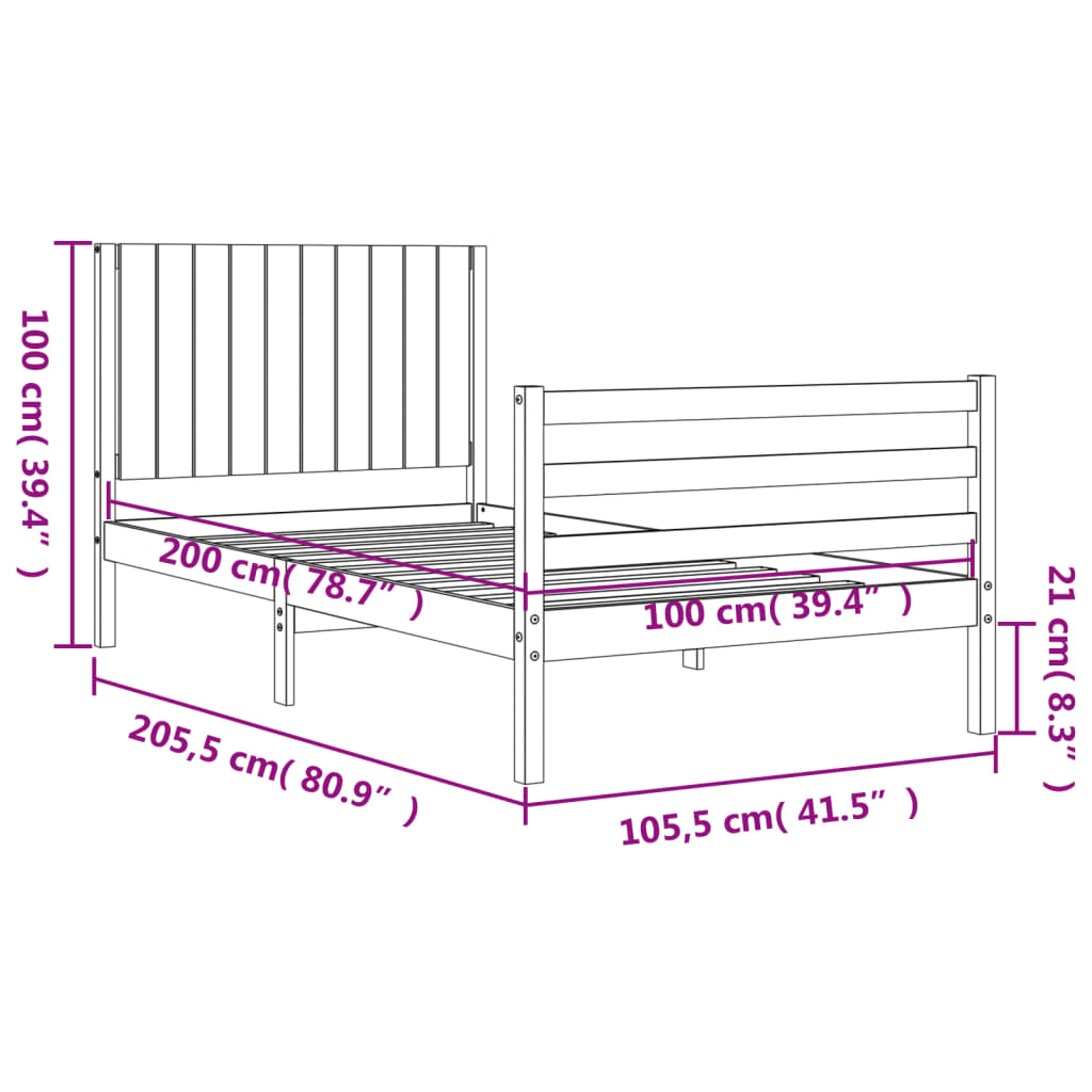 fekete tömör fa ágykeret fejtámlával 100 x 200 cm