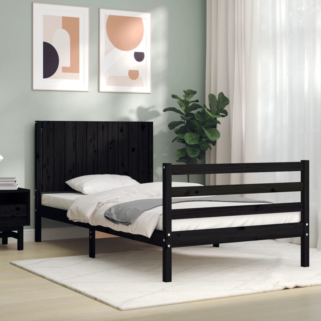 fekete tömör fa ágykeret fejtámlával 100 x 200 cm