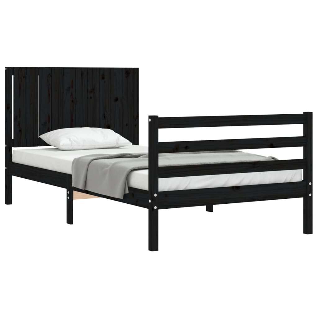 fekete tömör fa ágykeret fejtámlával 100 x 200 cm