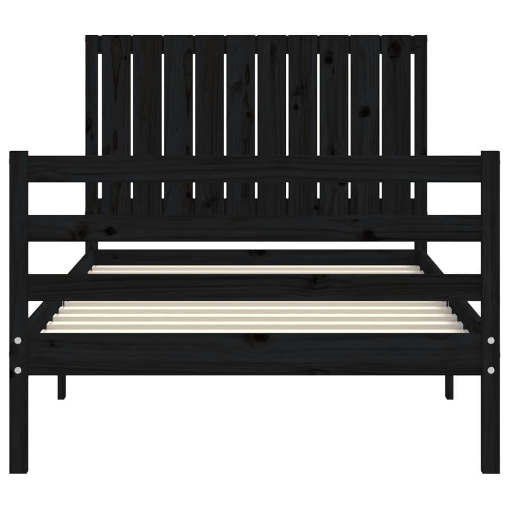 fekete tömör fa ágykeret fejtámlával 100 x 200 cm