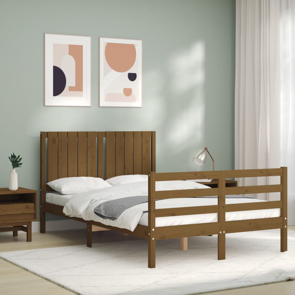 mézbarna tömör fa ágykeret fejtámlával 120 x 200 cm