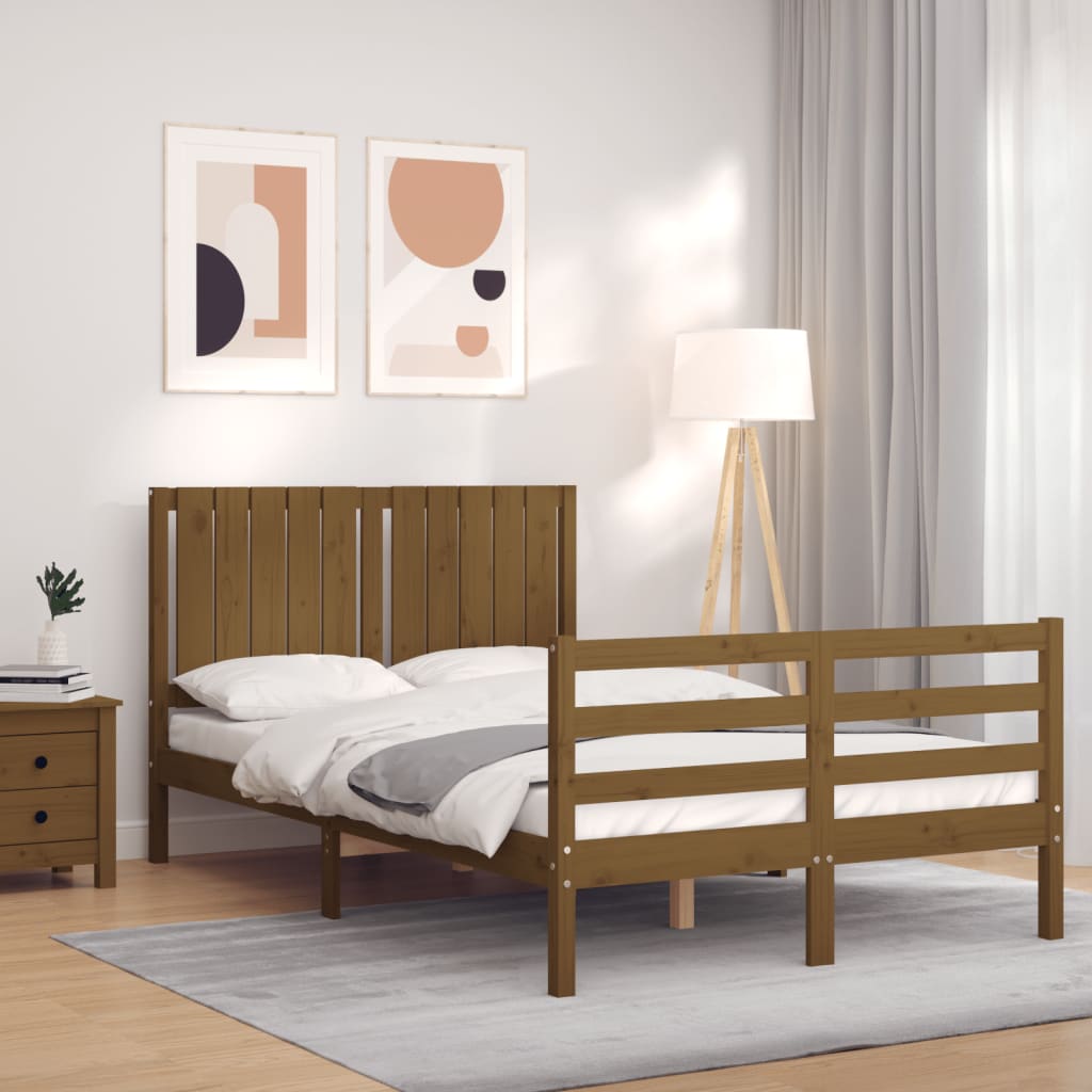 vidaXL Cadru de pat cu tăblie, maro miere, 120x200 cm, lemn masiv
