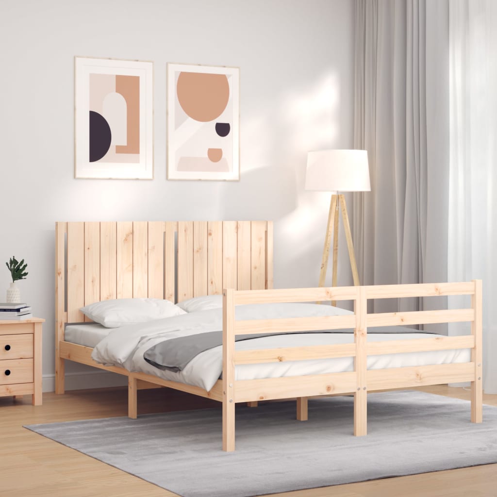 vidaXL Cadru de pat cu tăblie, 140×200 cm, lemn masiv vidaXL imagine 2022