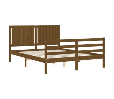 vidaXL Lovos rėmas su galvūgaliu, rudas, medienos masyvas, didelis