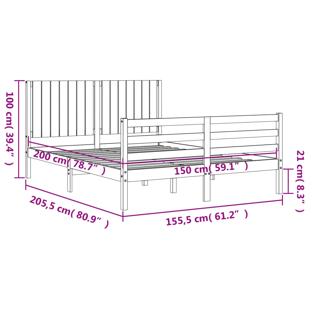 fekete tömör fa ágykeret fejtámlával King Size