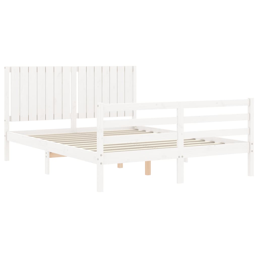 vidaXL Bedframe met hoofdbord massief hout wit 160x200 cm afbeelding