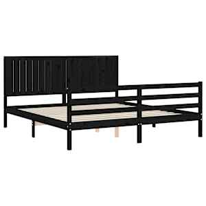 vidaXL Lovos rėmas su galvūgaliu, juodas, mediena, itin didelis