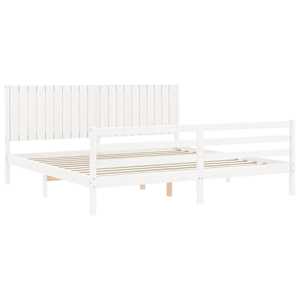Rám postele s čelem bílý 200 x 200 cm masivní dřevo - obrázek 3