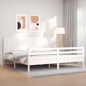 Rám postele s čelem bílý 200 x 200 cm masivní dřevo