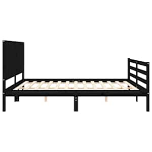 Rám postele s čelem černý 200 x 200 cm masivní dřevo - obrázek 7