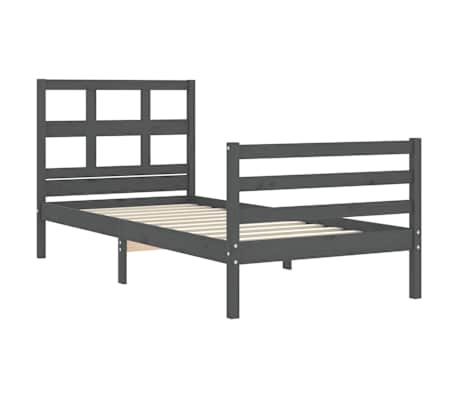 vidaXL Lovos rėmas su galvūgaliu, pilkas, medienos masyvas, vienvietis