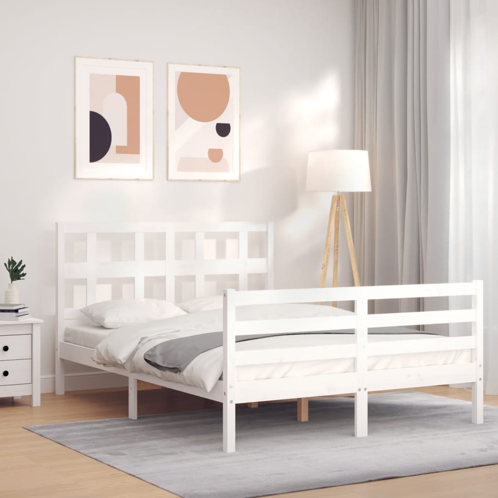 vidaXL Cadre de lit avec tête de lit blanc petit double bois massif
