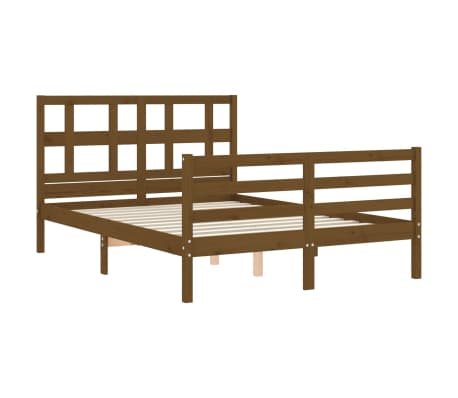 vidaXL Lovos rėmas su galvūgaliu, rudas, mediena, mažas dvivietis