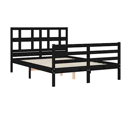 vidaXL Lovos rėmas su galvūgaliu, juodas, medienos masyvas, dvivietis