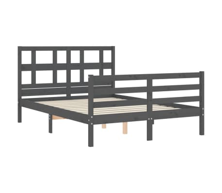 vidaXL Lovos rėmas su galvūgaliu, pilkas, 140x190cm, medienos masyvas