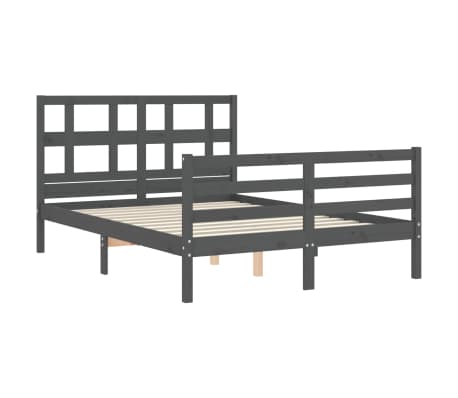 vidaXL Lovos rėmas su galvūgaliu, pilkas, 120x200cm, medienos masyvas