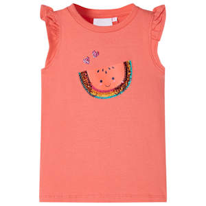 Otroška majica s kratkimi rokavi z volančki koralna 116